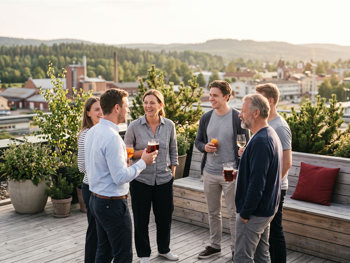 Konsulter som nätverkar över lunch